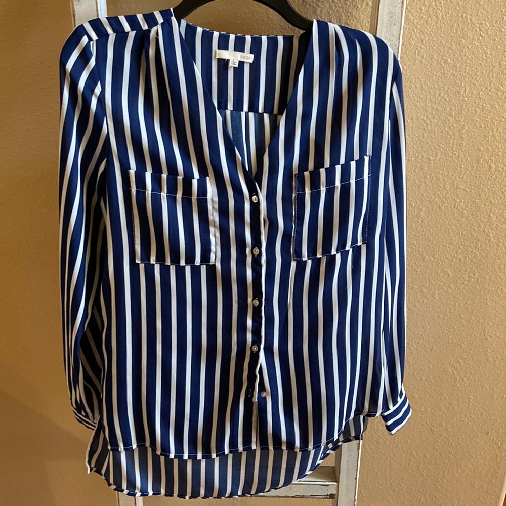 Navy and white stripe blouse